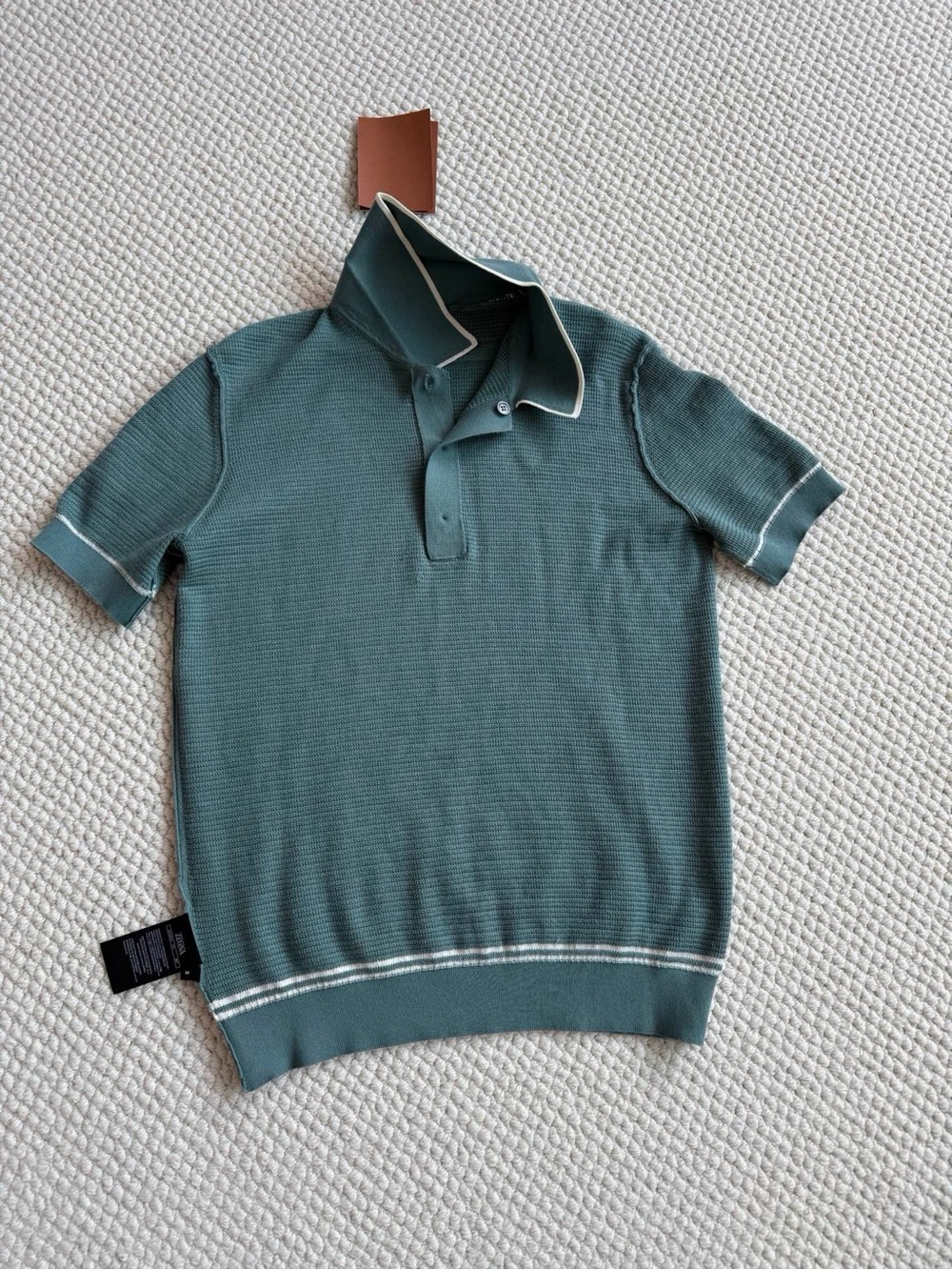 NWOT Zegna Men’s Premium Cotton Short-Sleeve Polo Shirt in Blue, Size S/M/L/XL - Picture 12 of 16